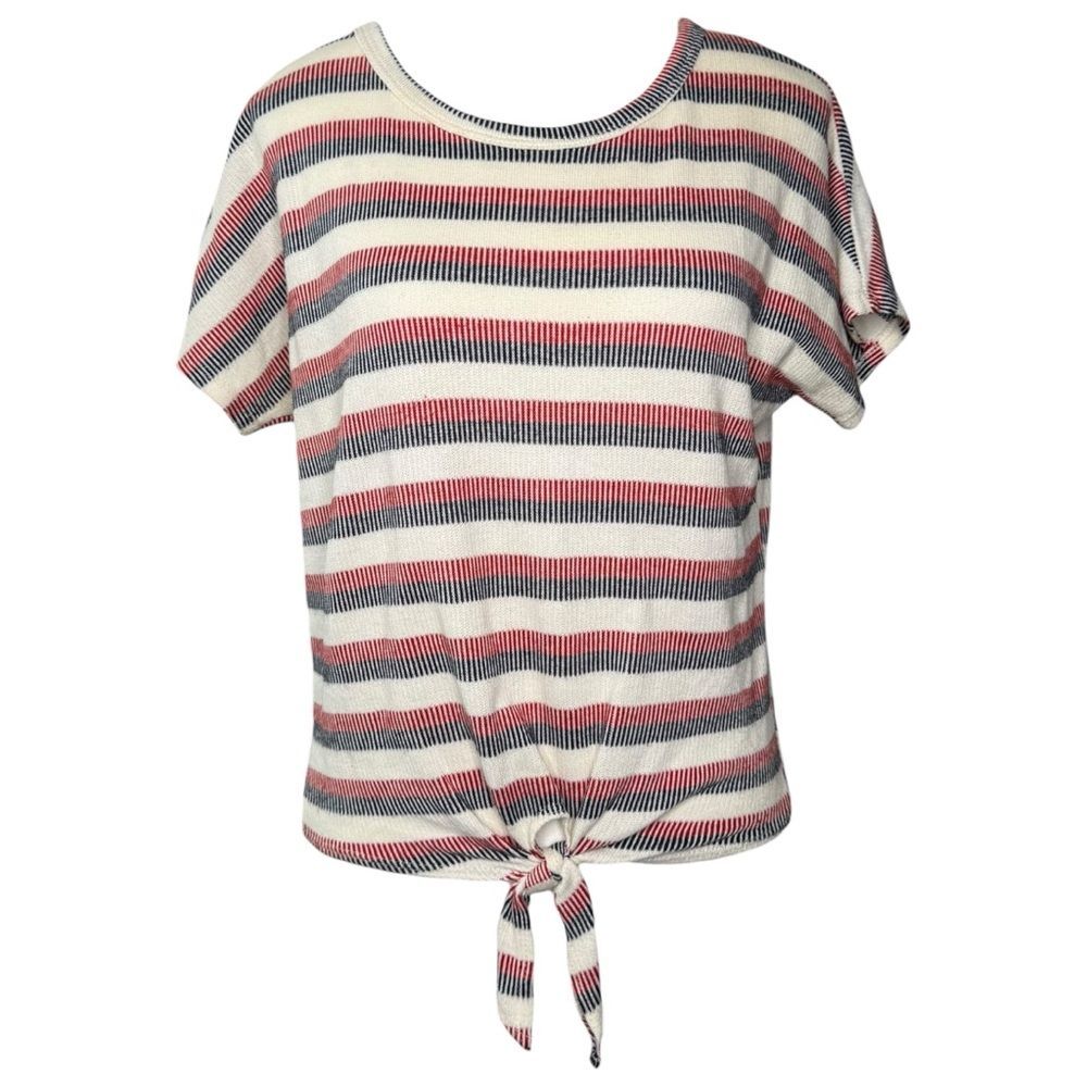 |EUC| CAUTION TO THE WIND Tie Front Striped Short Sleeve Top